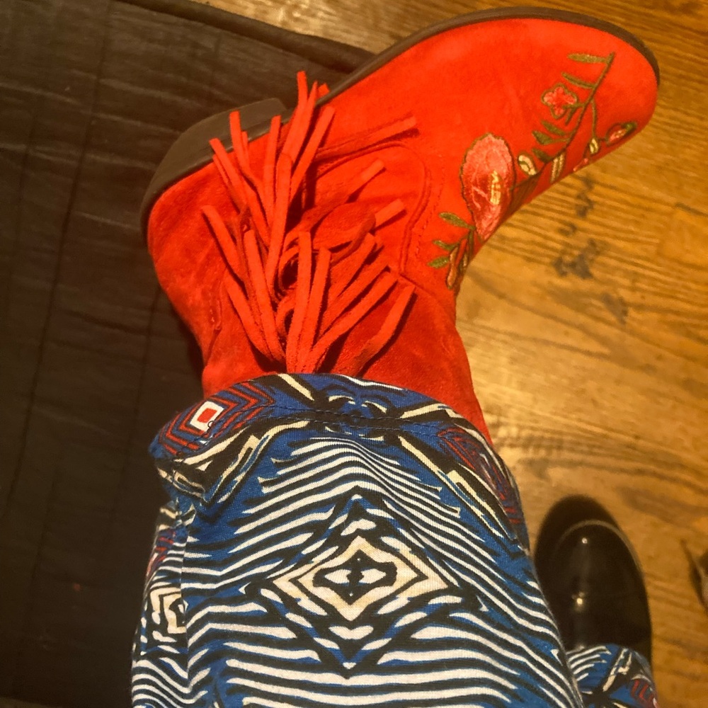Fringe floral booties